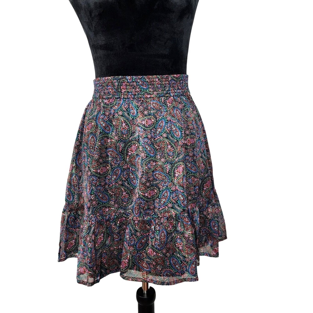 New! Ann Taylor LOFT Size XS Metallic Floral Ruffled Chiffon Cottage Mini Skirt